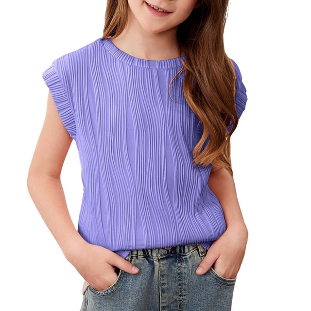Plebaso T-Shirts Garçons Filles Manches Courtes Col Rond Haut T-Shirts Enfants Été Décontracté Chemises Unies pour 4-15 Ans