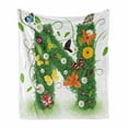 thumbnail image 1 of Letter N Soft Flannel Fleece Blanket, Chamomile Daisy Gerbera Blooms and Green Leaves Colorful Butterflies Nature, Cozy Plush for Indoor and Outdoor Use, 70" x 90", Green Multicolor, by Ambesonne, 1 of 6