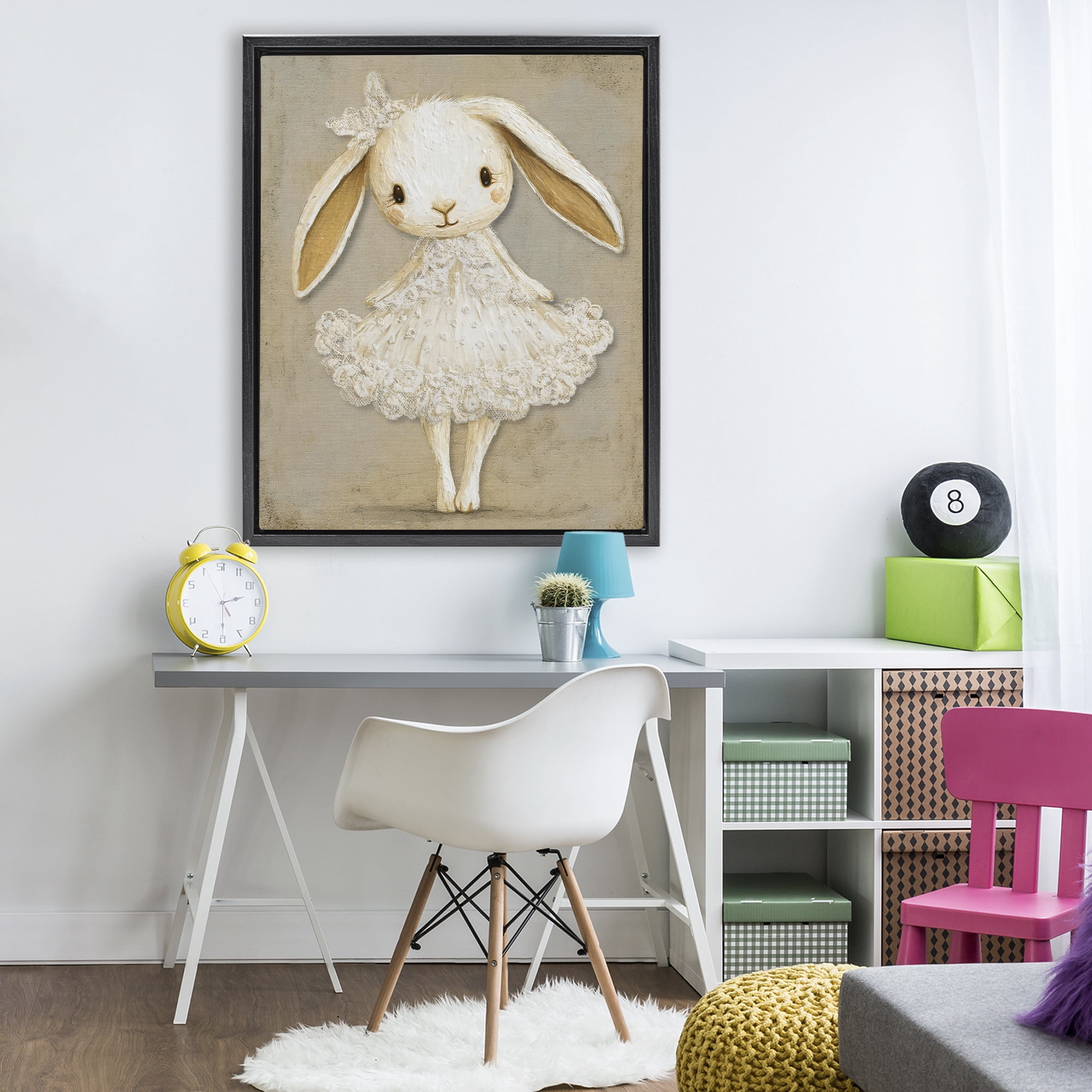 Stupell Industries Ballerina Bunny in Lace Dress Black Framed Floater Canvas Wall Art, design by Ink Drop Loft