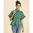 thumbnail image 2 of Moomaya Printed Cotton Short Sleeve Peplum Top - Shirt Collar, Chic Top, 2 of 9
