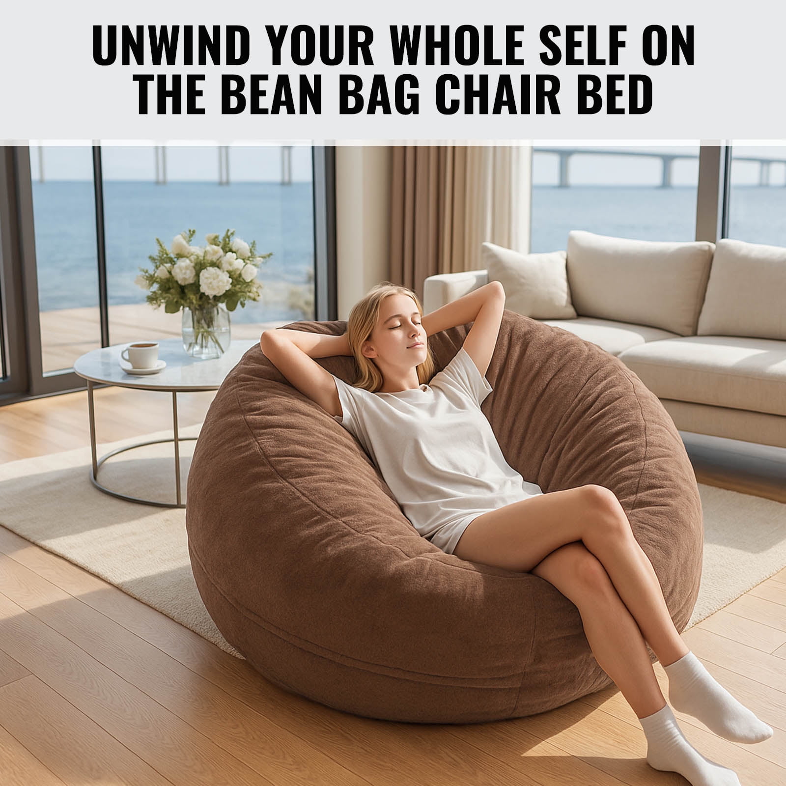Bean Bag Chair,Convertible Bean Bag Chair Bed Giant Bean Bag Chairs for Adults Memory Foam Bean Bag Bed for Adults Bean Bags Chair that Turns into Bed