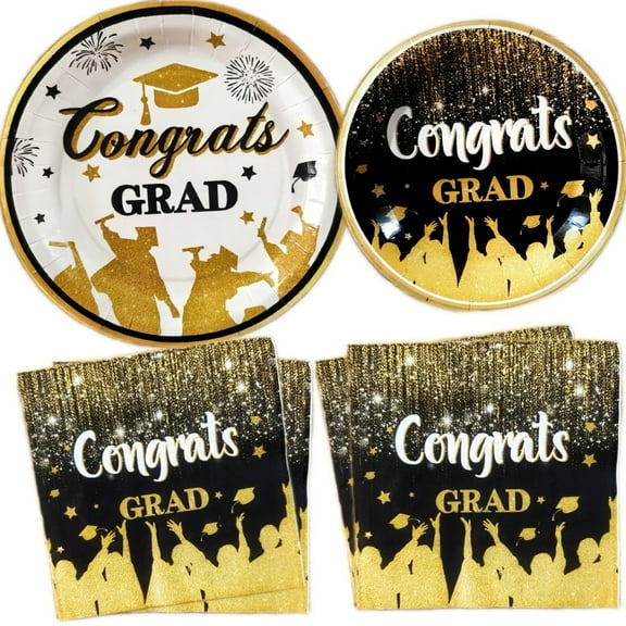 20 Guests Graduation Party Plates Napkins Supplies Set Congrats Grad Class of 2025 Disposable Dinnerware Tbeleware Grad Party Decoration Favors