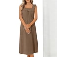 thumbnail image 3 of Ohufall Nightdress for Women Square Neck Ruched Solid Color Maxi Dress Sleeveless Loungewear & Sleepwear Long Dress, 3 of 8