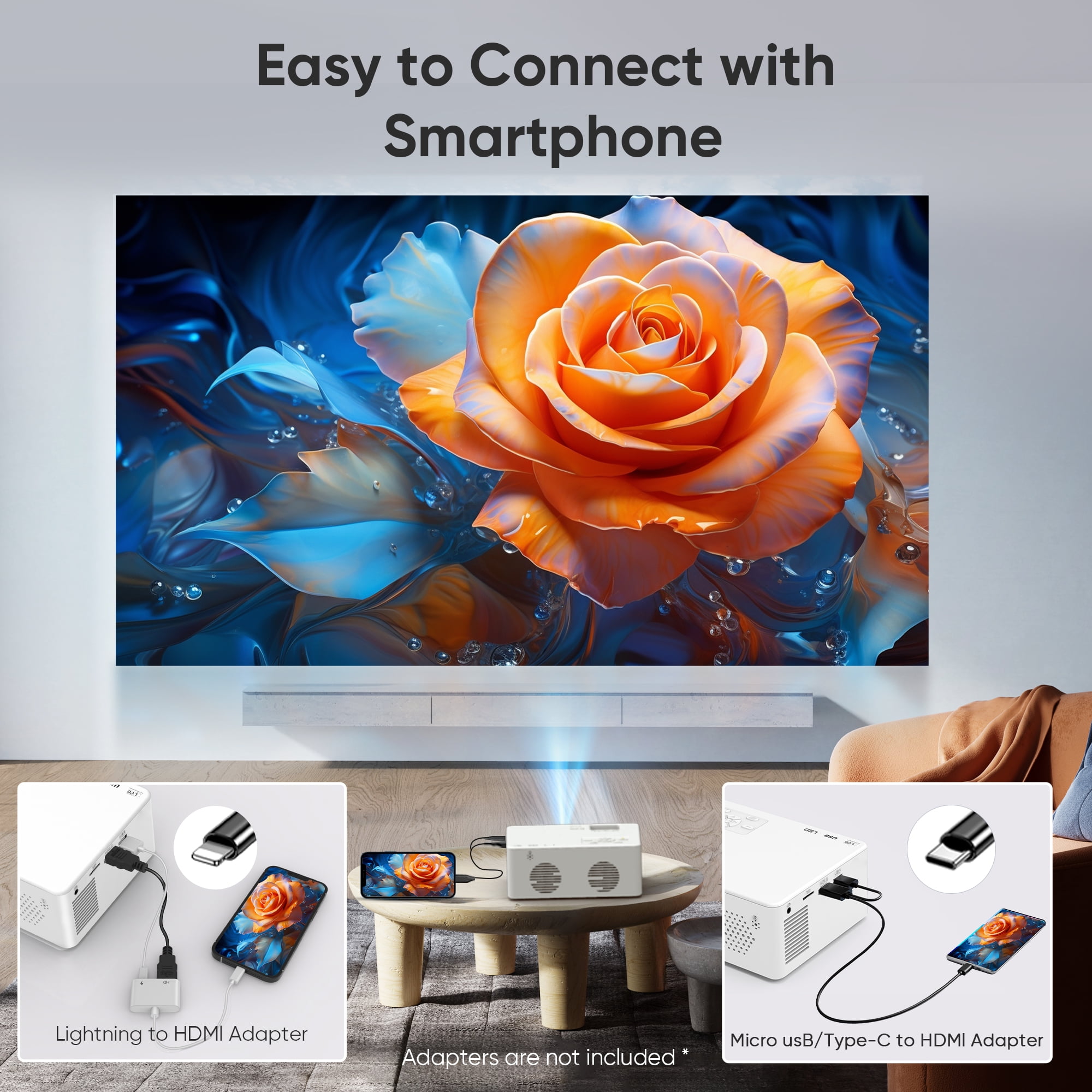 Faltopu Mini Bluetooth Projector with Tripod, 9500LM Full HD 1080P Portable Home Theater Projector ,Support 250"Display