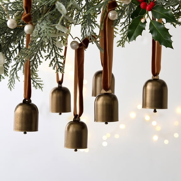 6 Pack Christmas Bells Decorative Metal Jingle Bells for Christmas Tree Wreath Garland Ornaments, Holiday Party Home Wall Hanging Decor