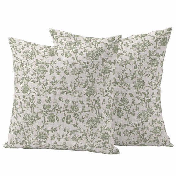 Farmhouse Sage Green Outdoor Pillow Covers 16"x16" Set of 2,Waterproof Throw Pillow Covers for Patio Furniture,Vintage Flower Leaf Botanical Decorative Cushion Pillowcases for Garden Porch Couch Sofa