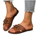 thumbnail image 4 of LOVZFMLL Women's Flat Sandals Open Toe Single Band Slides with Metal Chain Slip On Slippers for Summer Outdoor Daily Wear Brown 5.5, 4 of 9