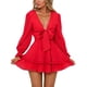 thumbnail image 1 of Vestido de manga larga para mujer Escote en V profundo Color liso Vestido de primavera y verano Cintura alta S-3XL Mini vestido de talla grande SAYOO moda, 1 of 6
