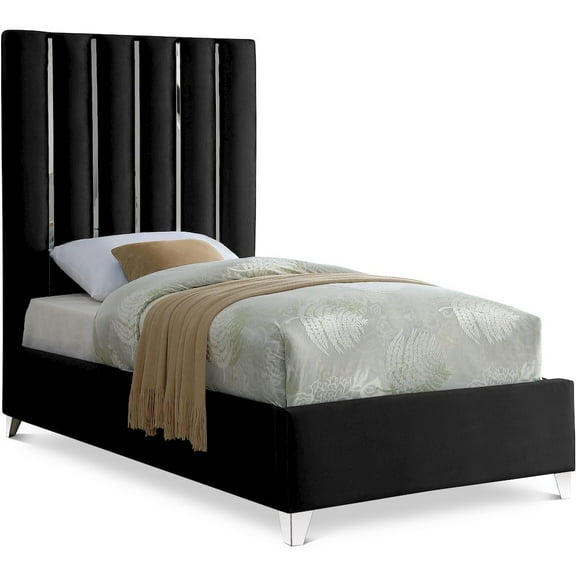 Meridian Furniture Enzo Solid Wood and Velvet Twin Bed in Black
