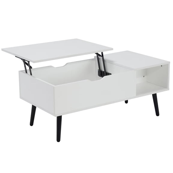 EBQOSK 39" Wood Lift Top Coffee Table with Hidden Compartment and Storage Shelf for Living Room, Reception Room White