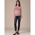 thumbnail image 3 of DARING DIVA Women's Lace High Neck Bell Long Sleeve Sheer Mesh Blouses XS Pink, 3 of 6