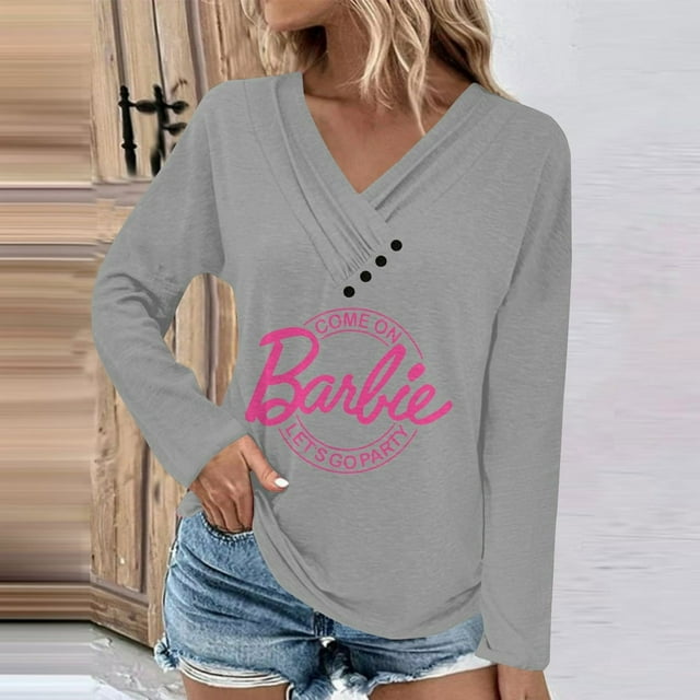 Women‘s Fashion Casual Solid Color Chest Panel Ruched Button V Neck Long Sleeve Ladies Long Top Black XXL