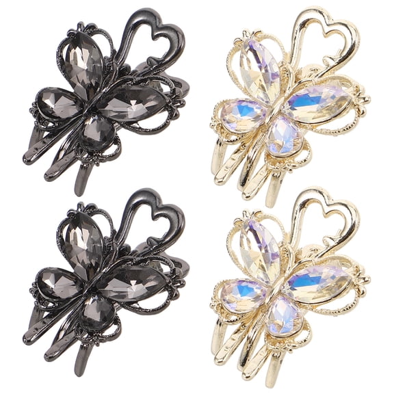 OUNONA 4Pcs Assorted Color Rhinestone Butterfly Hair Clips for Secure Hold and Glamorous Look