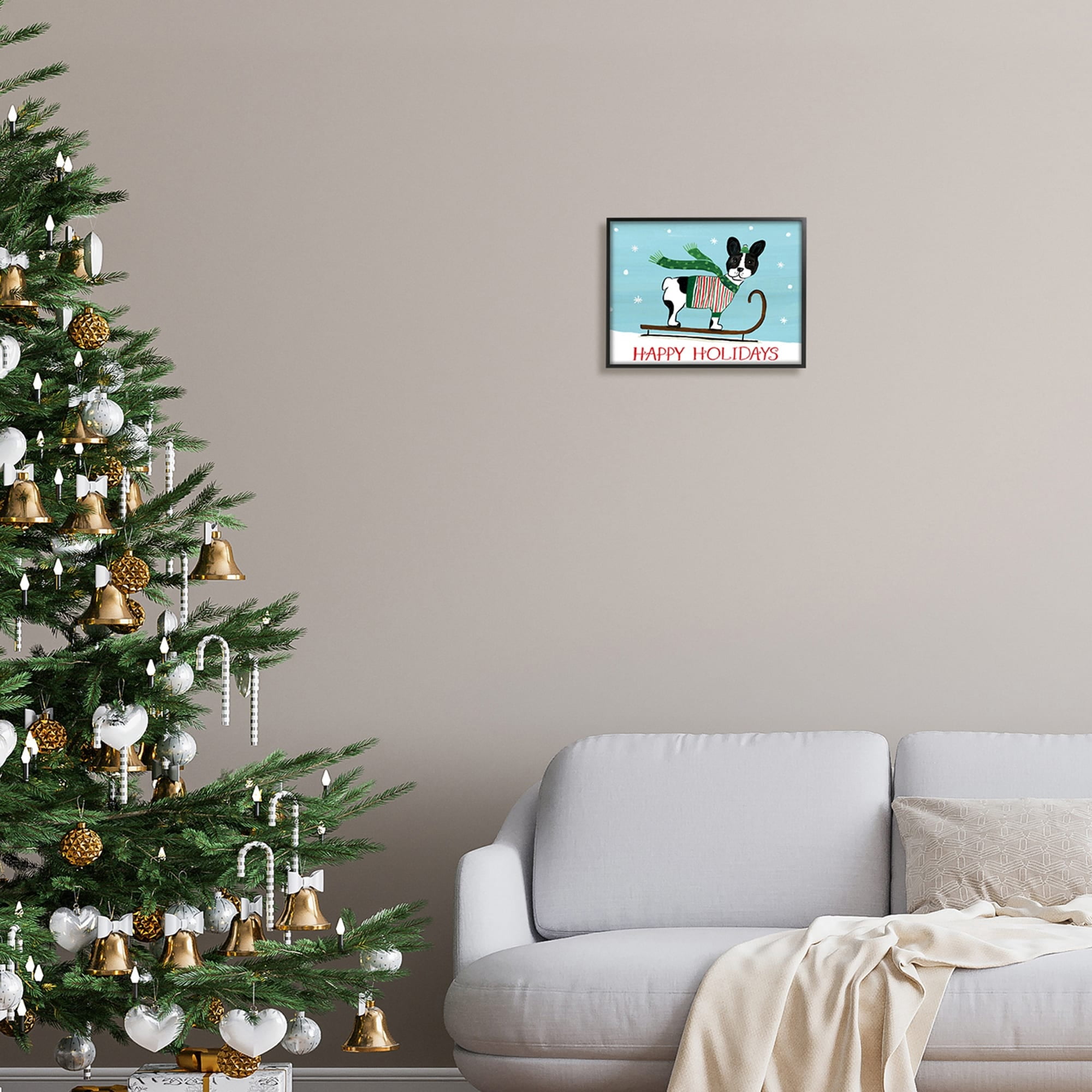 Dog Sledding Holiday Snowscape Scene Falling Snowflakes Animals & Insects Painting Framed Art Print Wall Art