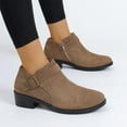 thumbnail image 5 of WRKEKC Womens Shoes Thick Sole Deep Cut Solid Color Round Toe Chunky Heel Slip On Mid Heel Ankle Boots Casual, 5 of 9
