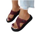 thumbnail image 4 of SEAOPEN Cute Flat Slides for Womens Rhinestone Dressy Flat Sandals Summer Square Open Toe Sandals Flats Ankle Strap Comfortable Slip On Slide Sandals Fashion Shoes Size 5.5 Wine, 4 of 6