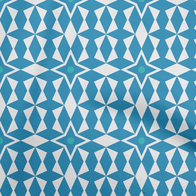 oneOone Cotton Poplin Teal Blue Fabric Geometric Sewing Craft Projects Fabric Prints By Yard 56 Inch Wide