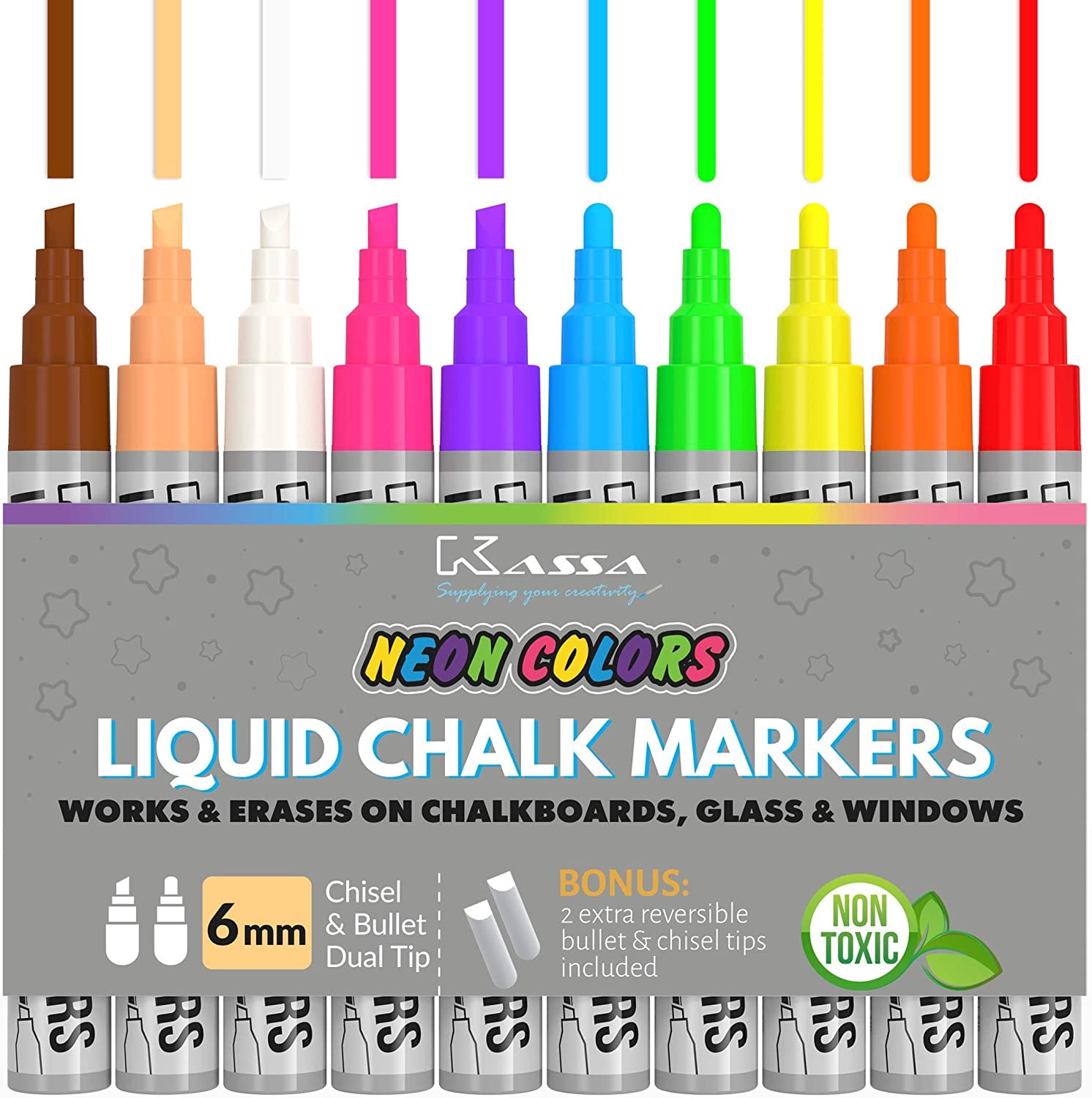 Kassa White (4 Pack) Liquid Chalkboard Markers, Fine Tip: Erasable for  Blackboard, Windows, Glass or Mirrors; Non-Toxic Washable Chalk Board Paint