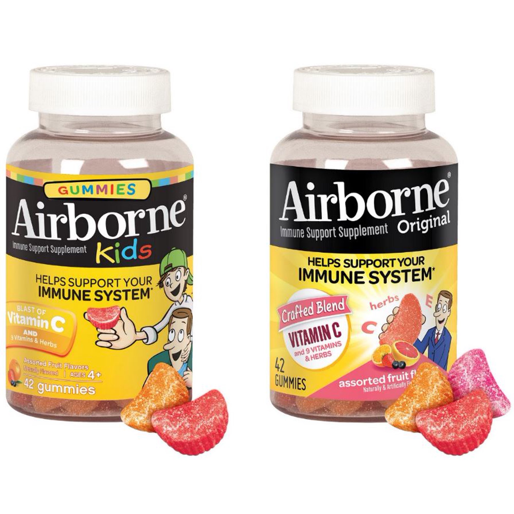 Airborne Assorted Fruit Flavored Gummies Family Pack (Adult + Kids), 84 count (2 x 42 count) - 1000mg of Vitamin C and Minerals & Herbs Immune Support