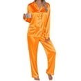 thumbnail image 6 of ManxiVoo Women's Satin Pajama Set Long Sleeve Top and Pants with Pockets Home Loungewear Outfit S Size Orange, 6 of 6