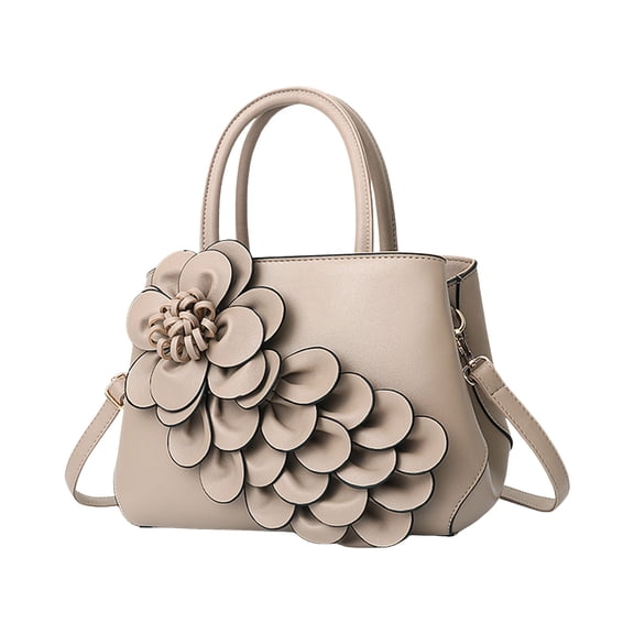 Ladies Top Handle Satchel 3D Flower Women's Elegant Handbags Lightweight Pu Leather Crossbody Bags Tote Purse Brown