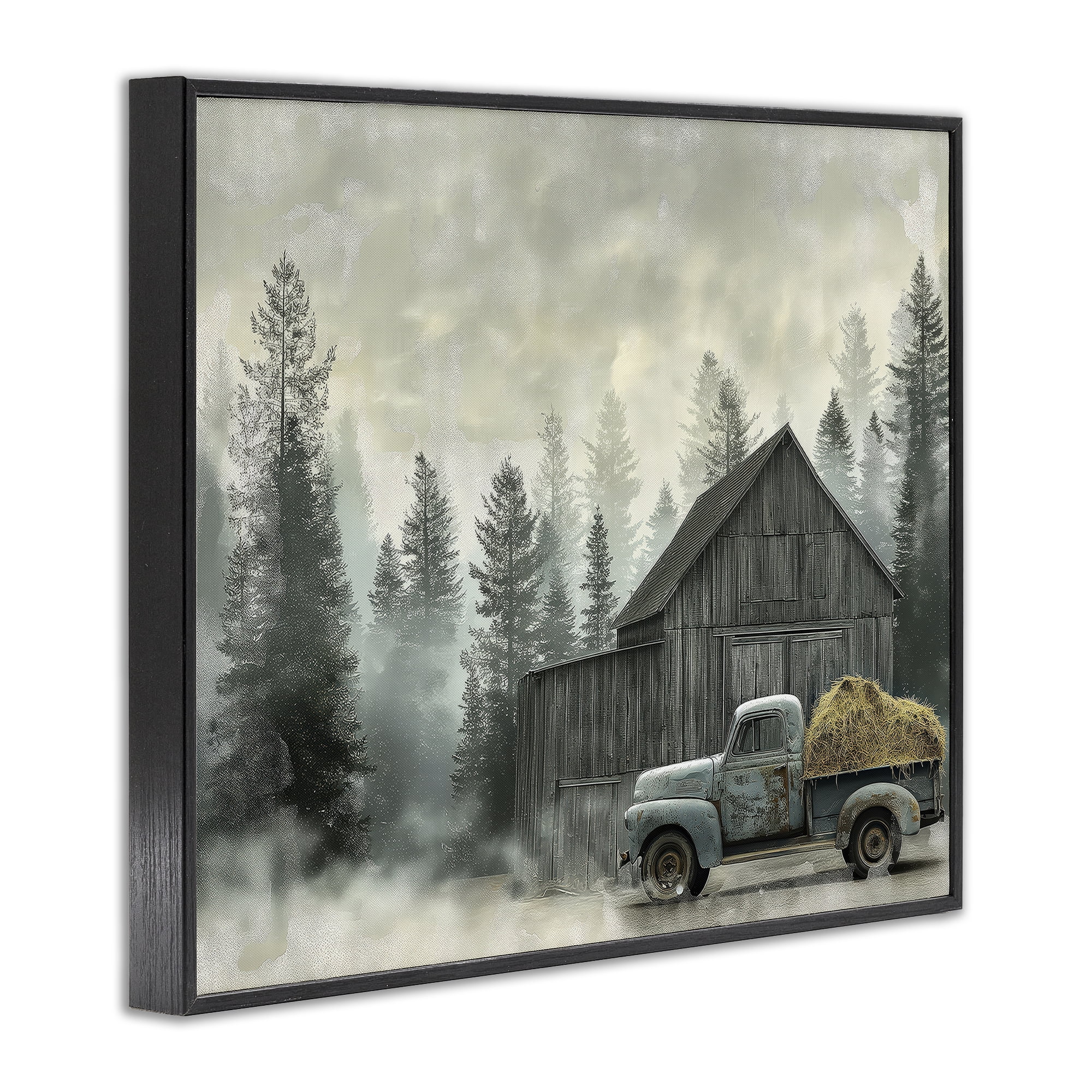 Stupell Industries Vintage Pickup at Misty Barn Black Framed Giclee Art, design by Imagine It Images