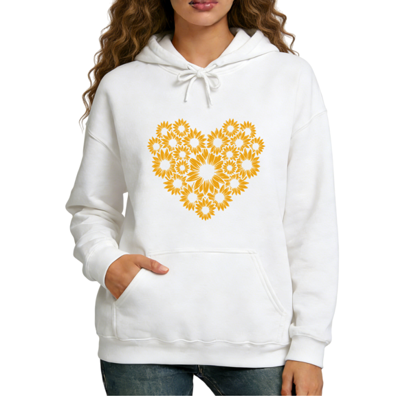 White Sunflower Love Hoodie Women Floral Gift Style S-2XL Tops