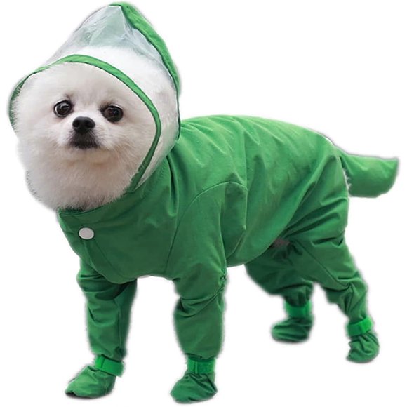 Cute Puppy Dog Raincoat, Puppy Raincoats With Hat Four-legged Waterproof All-inclusive, Dog Rain Poncho Dog Rain Boots -CHSZXLGreen