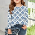 thumbnail image 6 of Abcomgle Girls Long Sleeve Shirts 7-8 Crewneck Winter Tshirts for Girls Casual Basic Girls Tops Trendy Boho Ethnic Girls Sweatshirts 7-8 Years,Blue, 6 of 6
