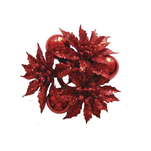 Darice Christmas Decoration Poinsettia Glitter Red Candle Ring 5 x 2 inch 1 Pc