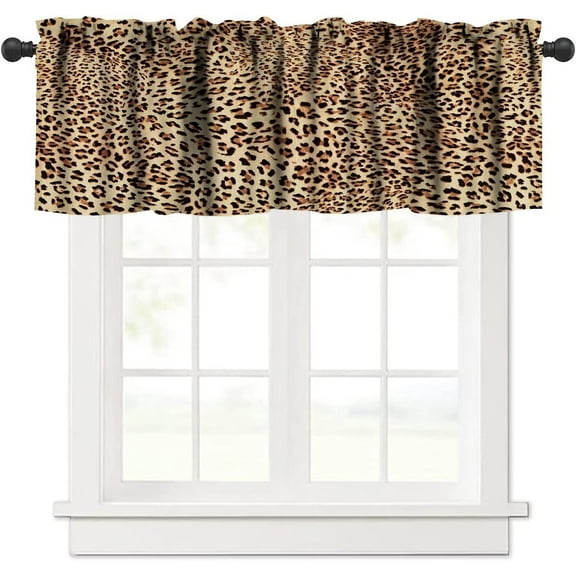 Sexy Leopard Print Valance Curtain Brown Animal Texture Wild Animals Print Rod Pocket Valance Window Treatments 1 Panel Short Curtains for Kitchen Farmhouse Living Room 54 x 18 in
