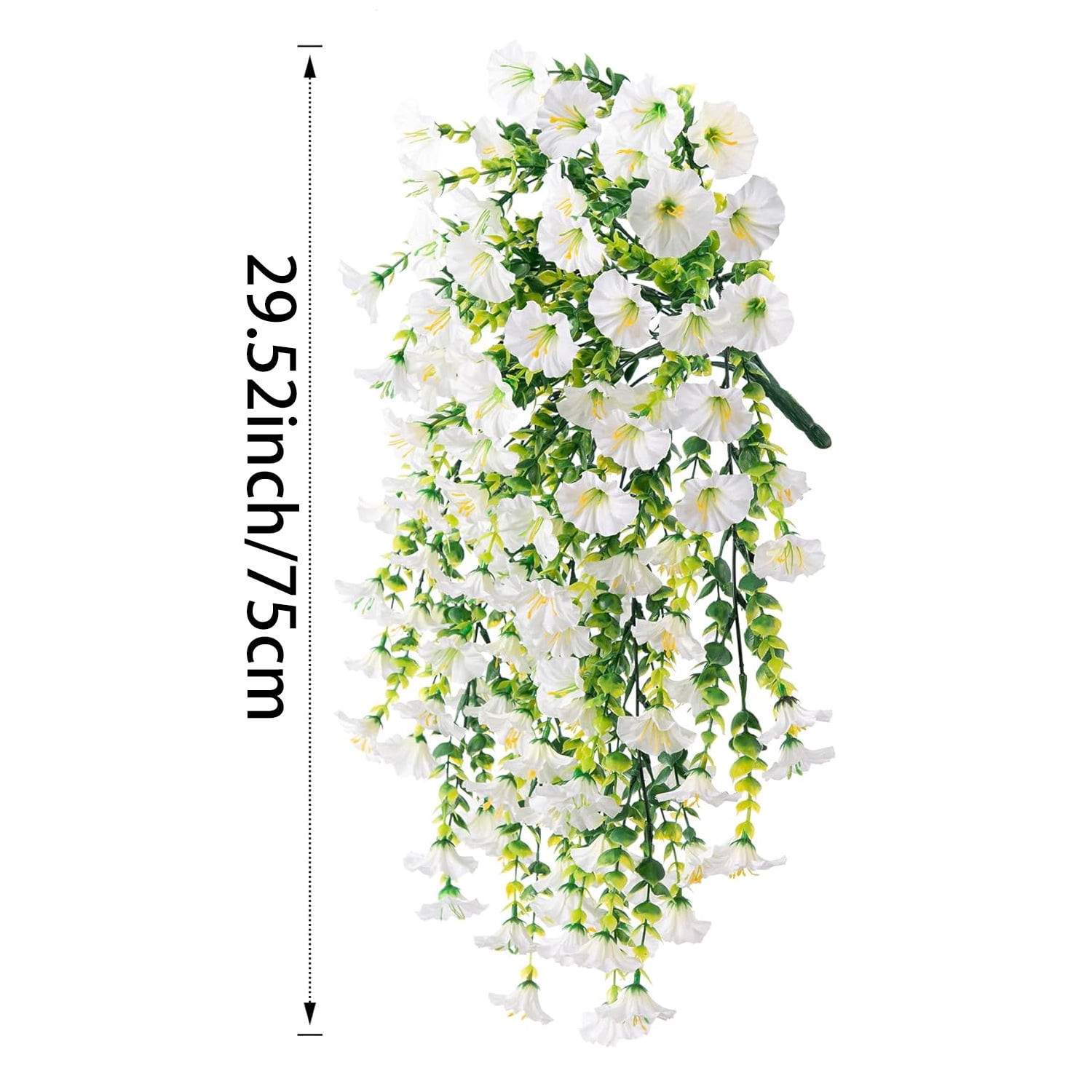 Yoyauz 2PCS Artificial Hanging Flowers For Outdoor Spring Decoration, Fake Silk Morning Glory And Eucalyptus Leaves, Uv Resistant Long Vine Plants