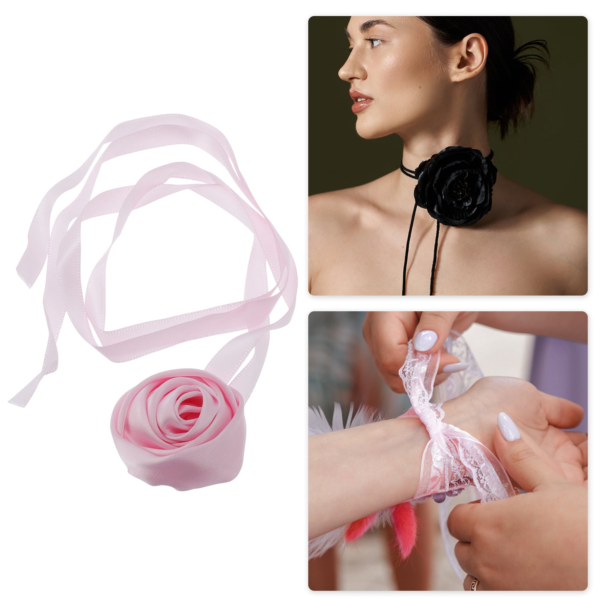 Unique Bargains Satin Rose Tie Choker Necklace 1PC Pink