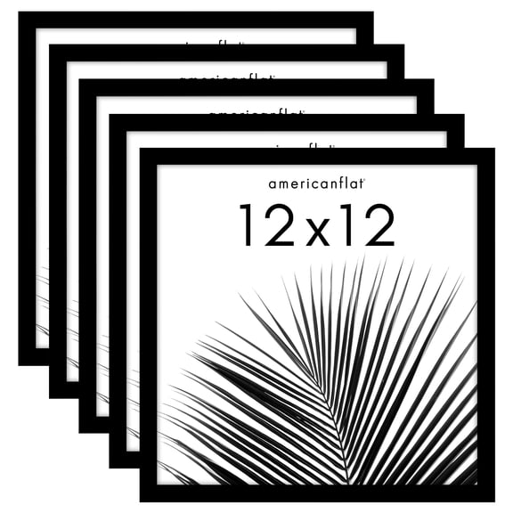 Americanflat 12x12 Picture Frame with Polished Plexiglass 5 Pack Galleria Collection Square Frames - Black