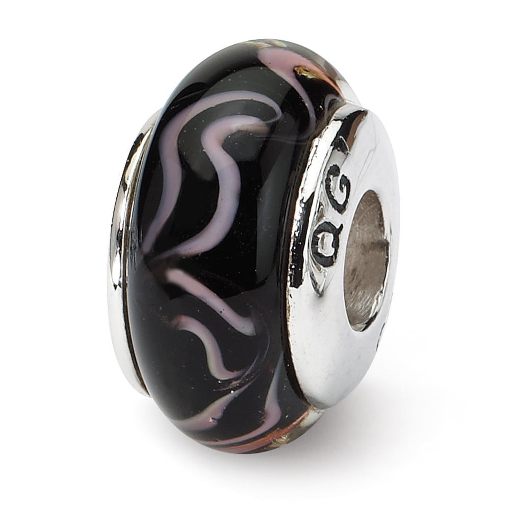 Sterling Silver Reflection Smokey Swirl Hand-Blown Glass Solid Bead