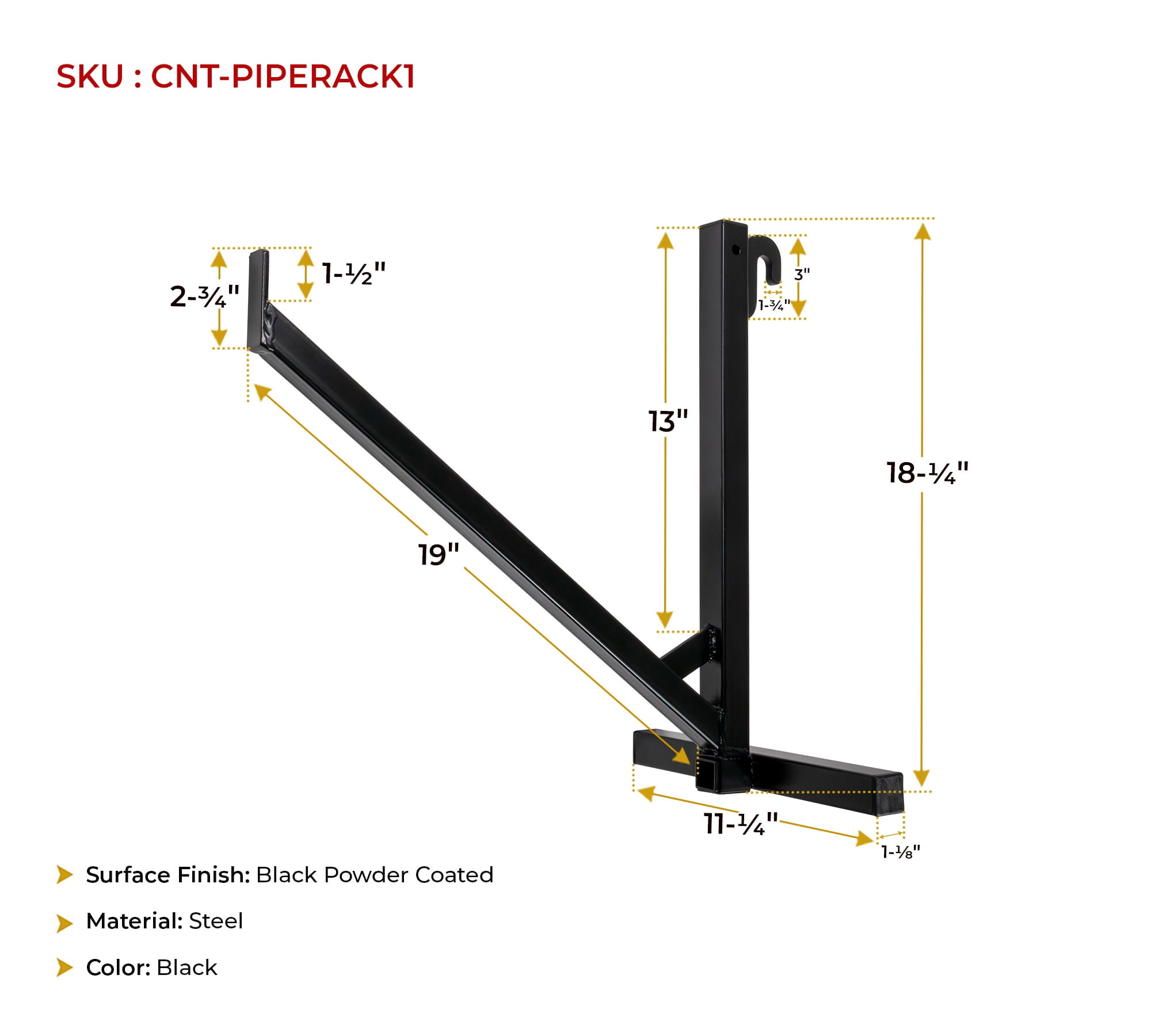2 Pack of 1 Tier Shipping Container Pipe Rack 18-1/8"(L) x 16"(H), 550 lbs WLL - Black Powder Coated Steel Rack for Trailer Containers - Easy to Assemble & Remove