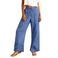 thumbnail image 2 of Stichou Linen Pants Women 2026 Summer Fashion Wide Leg High Waisted Palazzo Pant Boho Casual Drawstring Beach Lounge Trousers Blue S, 2 of 7