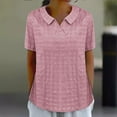 thumbnail image 2 of Women's Top Summer Turndown V Neck Button Petal Sleeve Solid Plaid Shirt Blouse Tops, 2 of 2