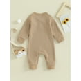 thumbnail image 3 of Baby Girl Boys Waffle Romper Infant Solid Color Long Sleeve One Piece Fall Jumpsuit, 3 of 8