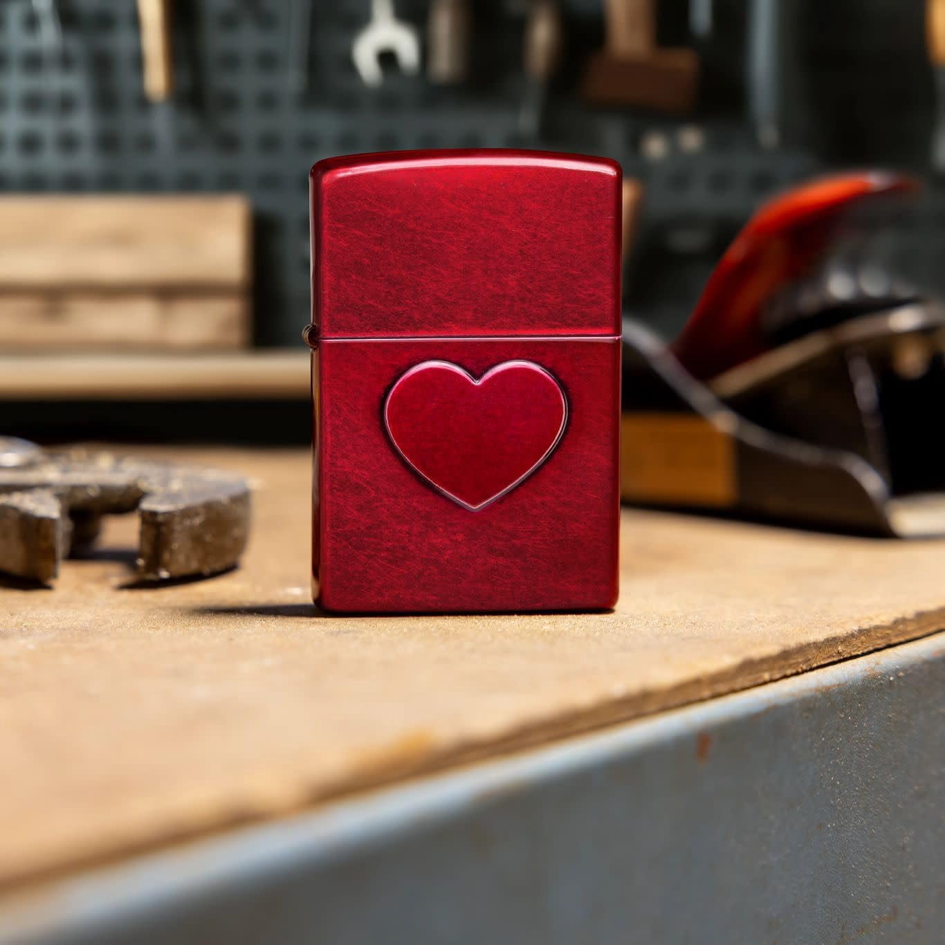 Zippo Lighter - Customized Message on Stamped Heart Candy Apple Pocket 46588