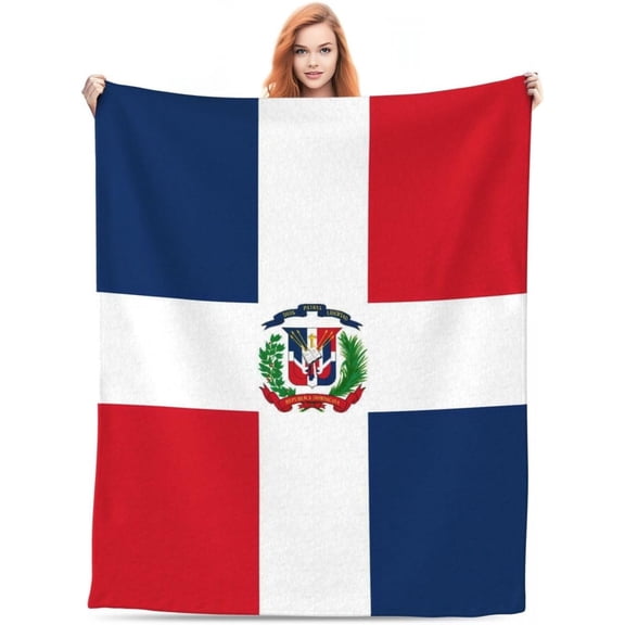 Dominican Republic Flag Throw Blanket Lightweight Bed Throws Flannel Blanket for Sofa Couch Bed Home Decor, Super Cozy and Comfy