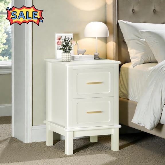 Tcbosik 2-Drawer Nightstand, Modern Bedside Table, Accent End Table with Storage for Living Room, Bedroom, Easy Assembly, Creamy White