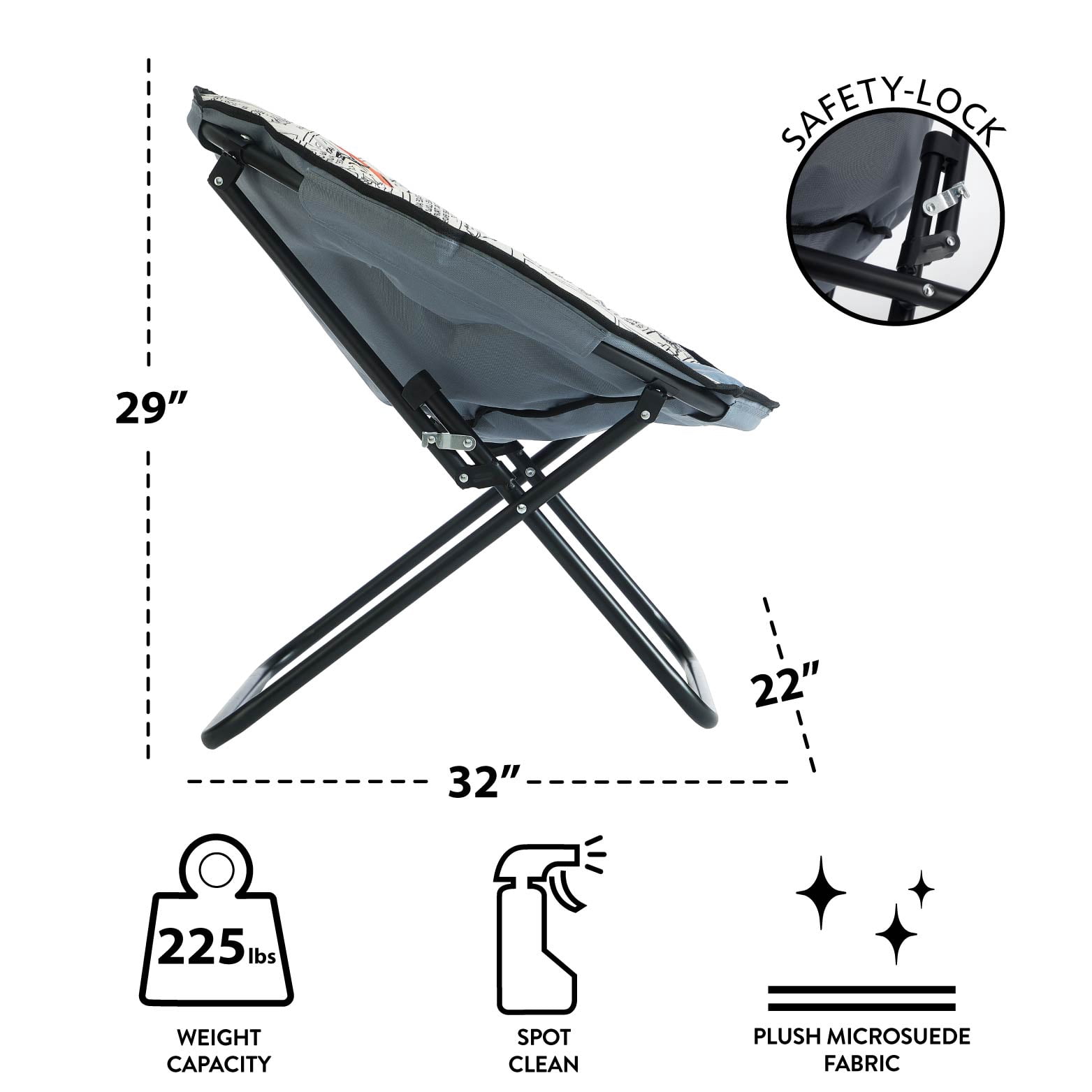 Peanuts Folding Saucer Chair for Teens and Adults, Multi