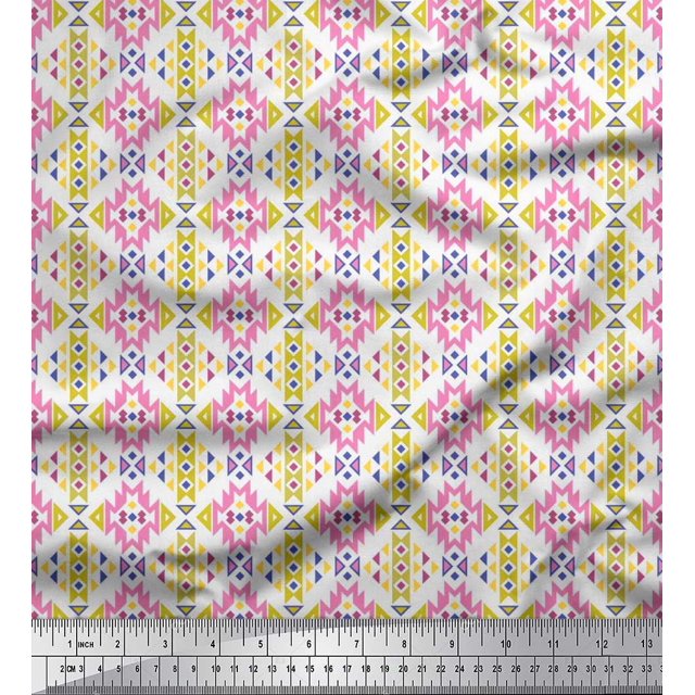 Soimoi Georgette Viscose Fabric Aztec Geometric Print Sewing Fabric Yard 42 Inch Wide