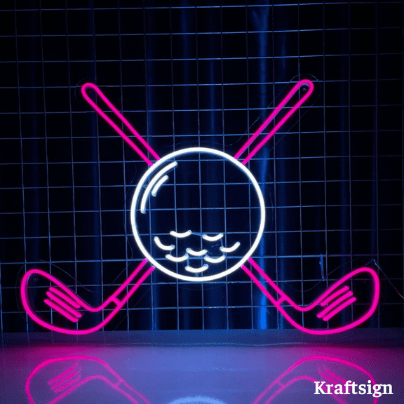 Craftnamesign Golf Clubs Ball Neon Sign, Golf Club Decor, Golf Shop Signs