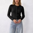 thumbnail image 6 of ClodeEU Women's Round Neck Button Front Knit Cardigan,Casual Long Sleeve Slim Fit Knit Outerwear ,Women's S-XXL, 6 of 7