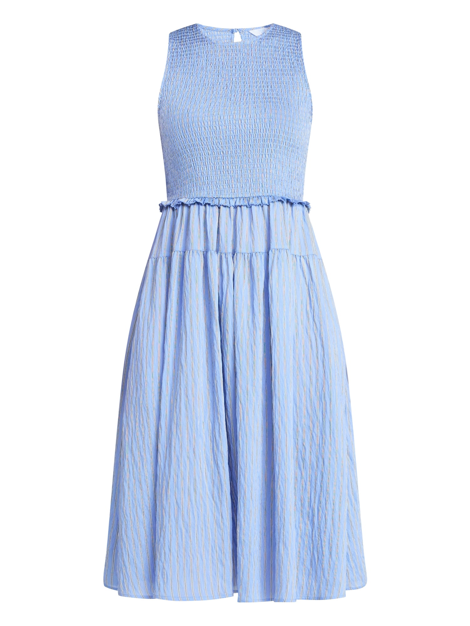 Time and Tru Women's Tiered Skirt Ruffle Smocked Midi Dress, Sizes XS-4X