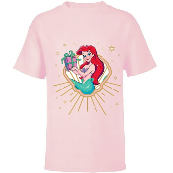 Disney Princess Ariel Seashell Gift Holiday Standard - Short Sleeve T-Shirt for Kids – Customized-Soft Pink