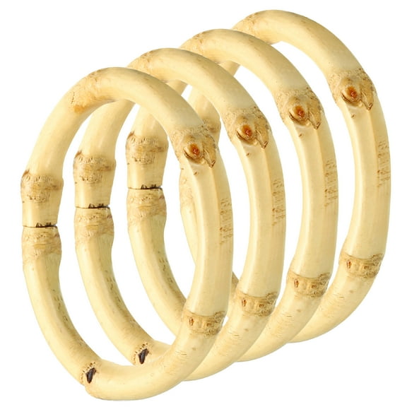 Uxcell 3 Inch Bamboo Purse Handles,, 4 Pcs Round Replacement Handmade Rings, Wood