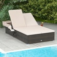 thumbnail image 4 of Gymax 2-person Rattan Lounge Bed w/ Retractable Canopy 5-position Adjustable Backrest Beige, 4 of 10